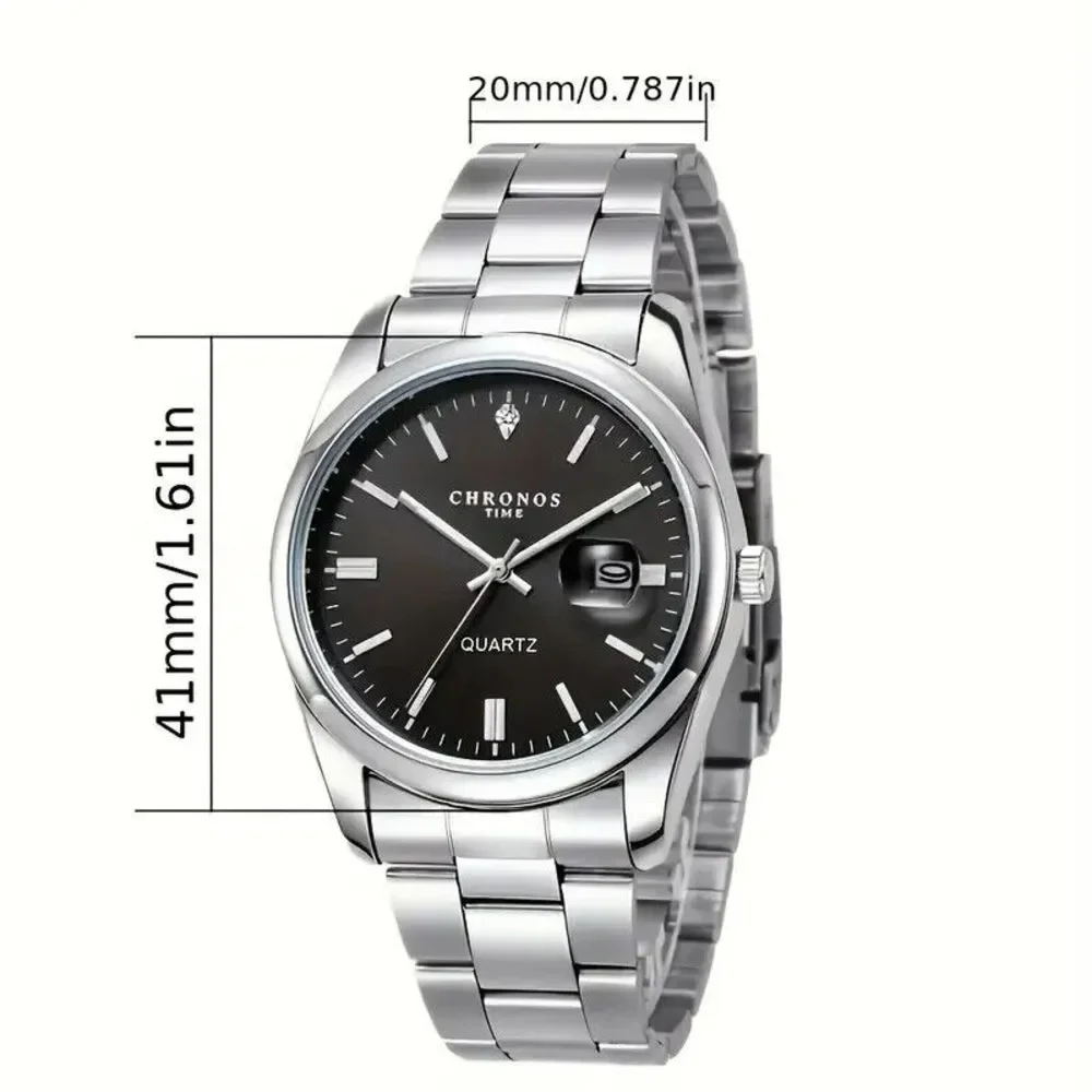 Chronos Men's Day Date Watch Tuxedo Black Diamond Dial Swiss Screw Down Back WOW